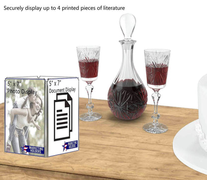 Securely displays up to four printed pieces of literature