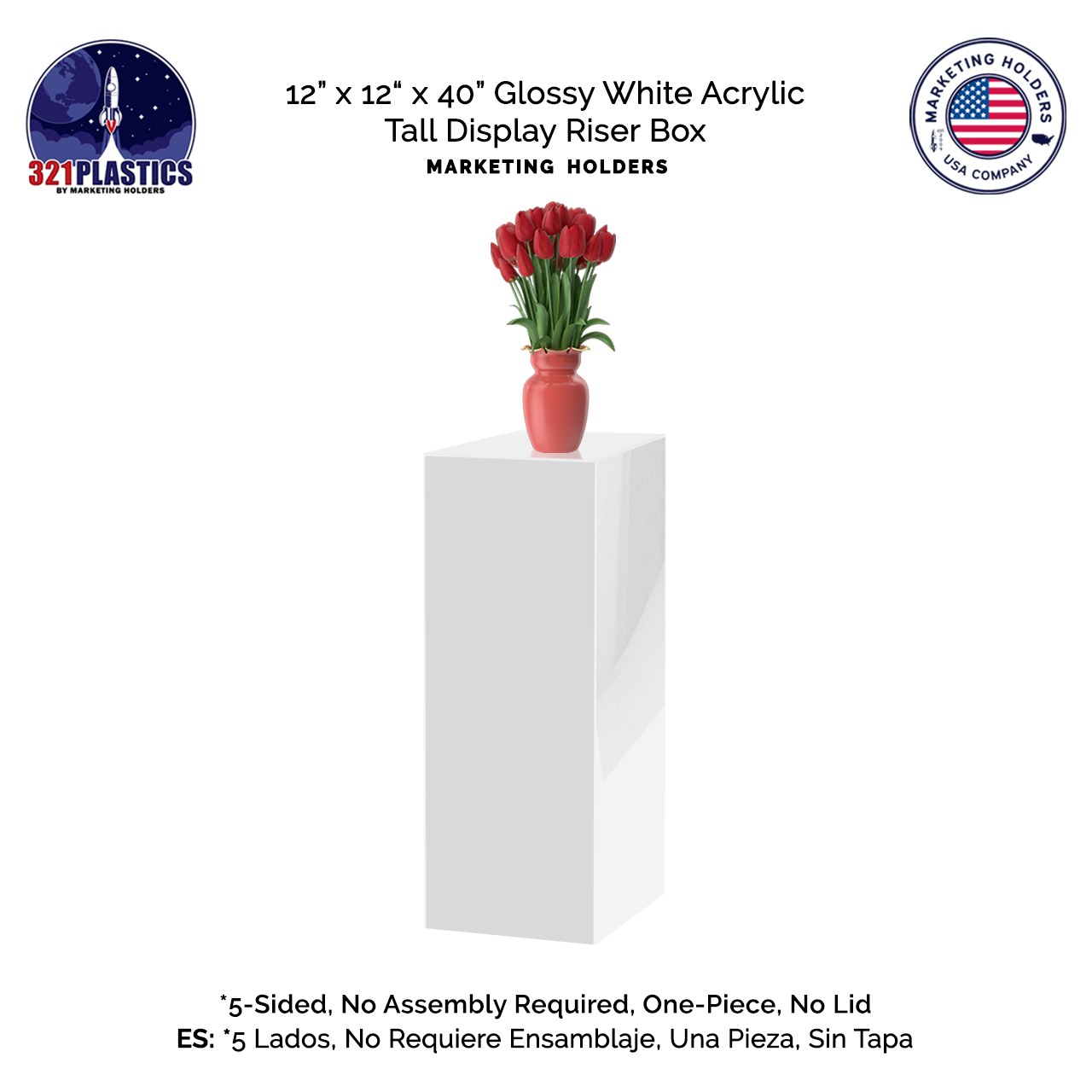 12" x 12" x 40" Rectangular Acrylic Retail Display Box