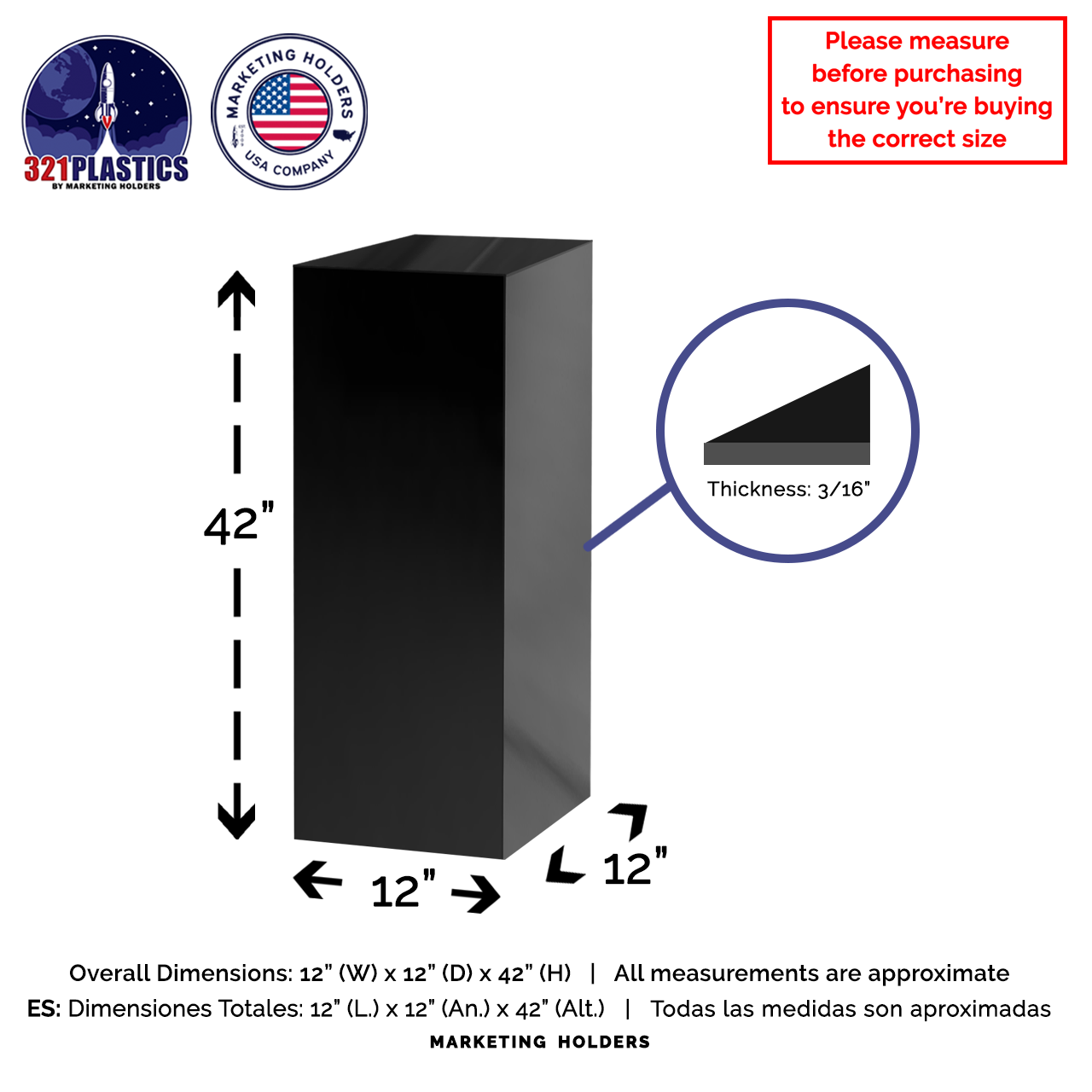 12" x 12" x 42" Tall Acrylic Retail Display Box