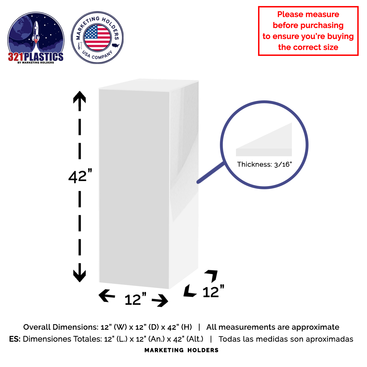 12" x 12" x 42" Tall Acrylic Retail Display Box