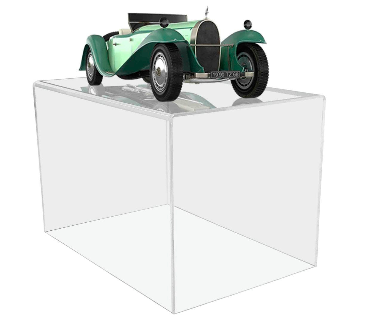 Twelve wide by Eight high by eight deep five sided cube pedestal display with model car
