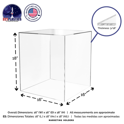 16" x 16" x 18" Tall Clear Acrylic Retail Display Box
