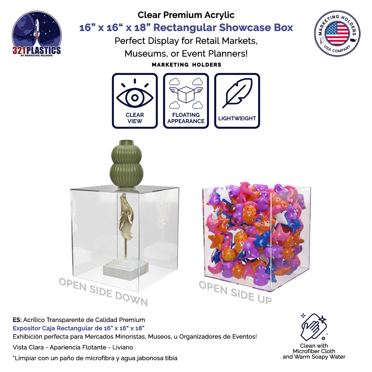 16" x 16" x 18" Tall Clear Acrylic Retail Display Box