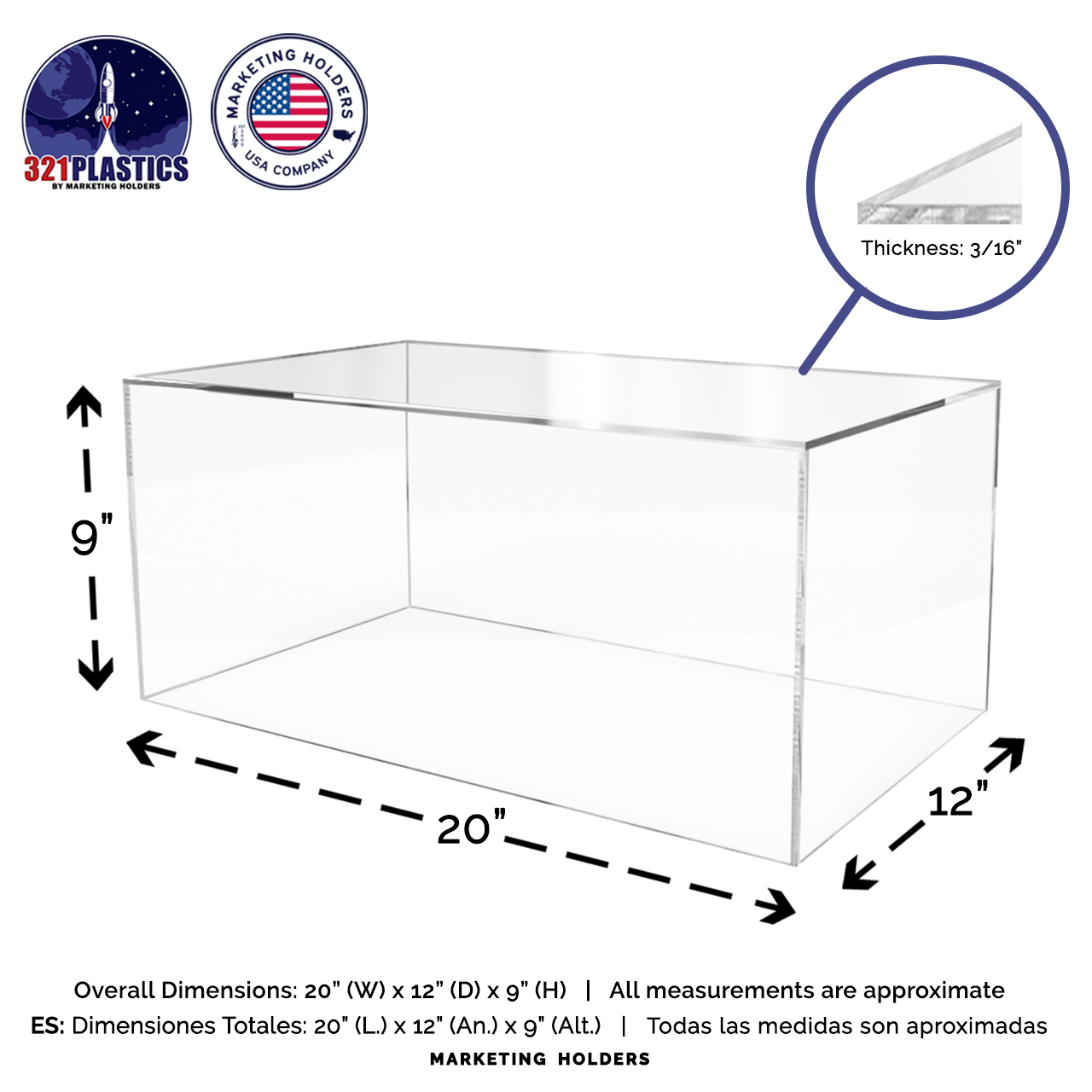 20" x 12" x 9" Clear Acrylic Rectangular Retail Display Box