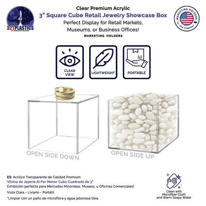 3" Square Acrylic Retail Jewelry Display Box