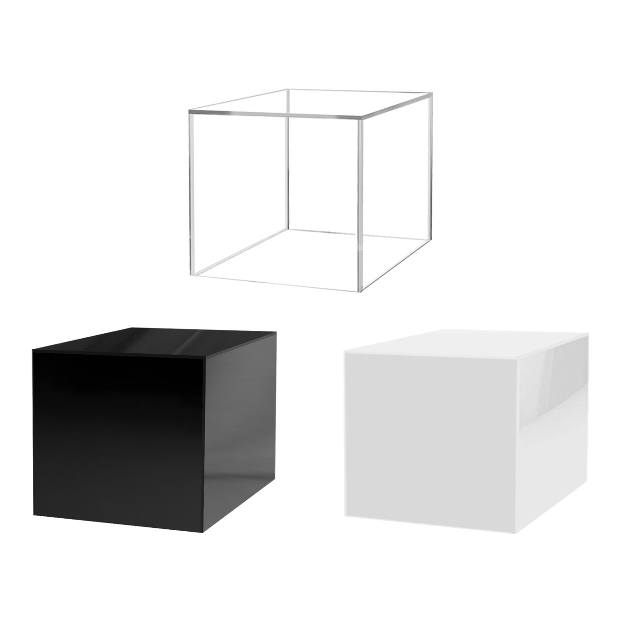 Clear White and Black Display Cubes