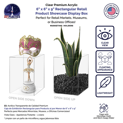6" x 6" x 9" Clear Acrylic Rectangular Retail Display Box