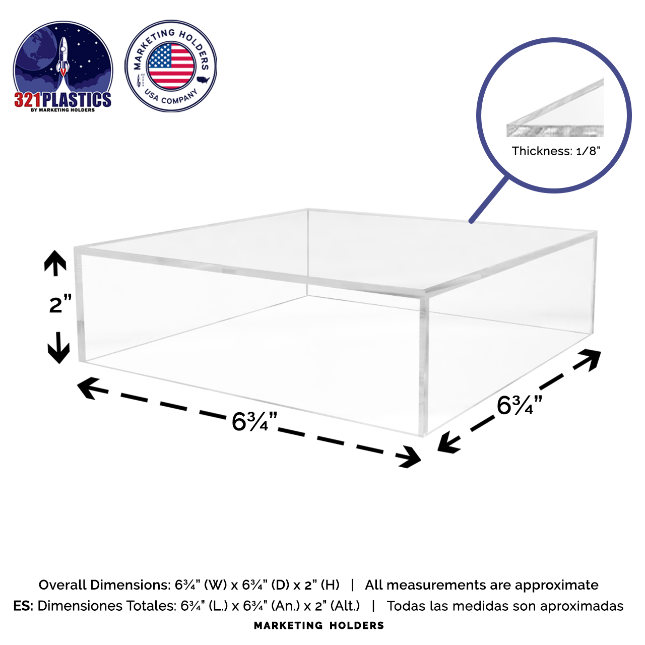 6.75" x 6.75" x 2" Acrylic Retail Display Box
