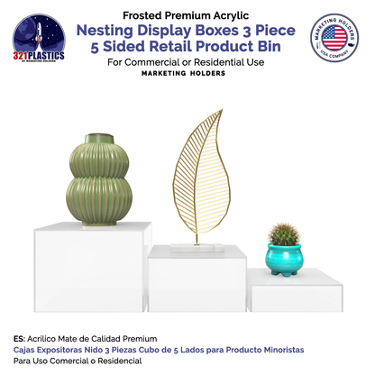 Nesting Display Boxes 3 Piece Retail Product Bin 5 Sided Cube