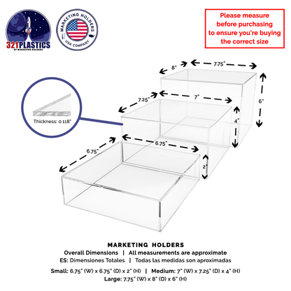 Nesting Display Boxes 3 Piece Retail Product Bin 5 Sided Cube