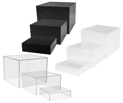 Nesting Display Boxes 3 Piece Retail Product Bin 5 Sided Cube