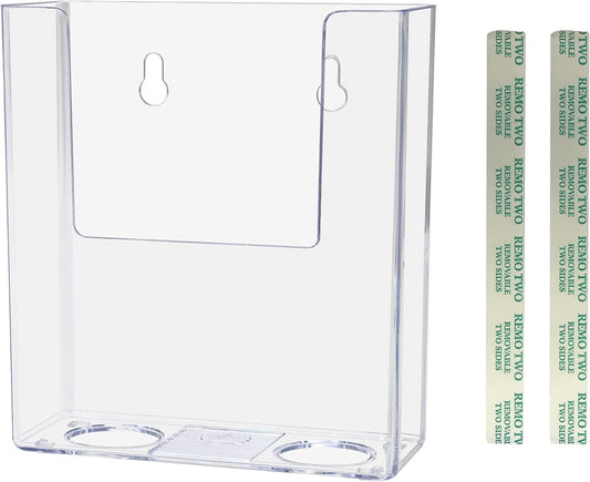 4"W Trifold Brochure Holder with Tape Countertop or Wall Mount Display