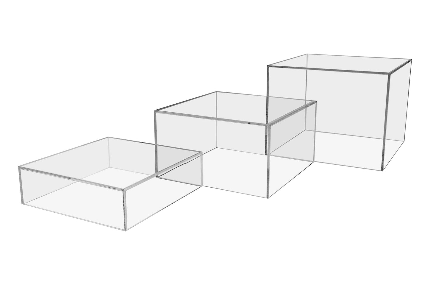 Nesting Display Boxes 3 Piece Retail Product Bin 5 Sided Cube