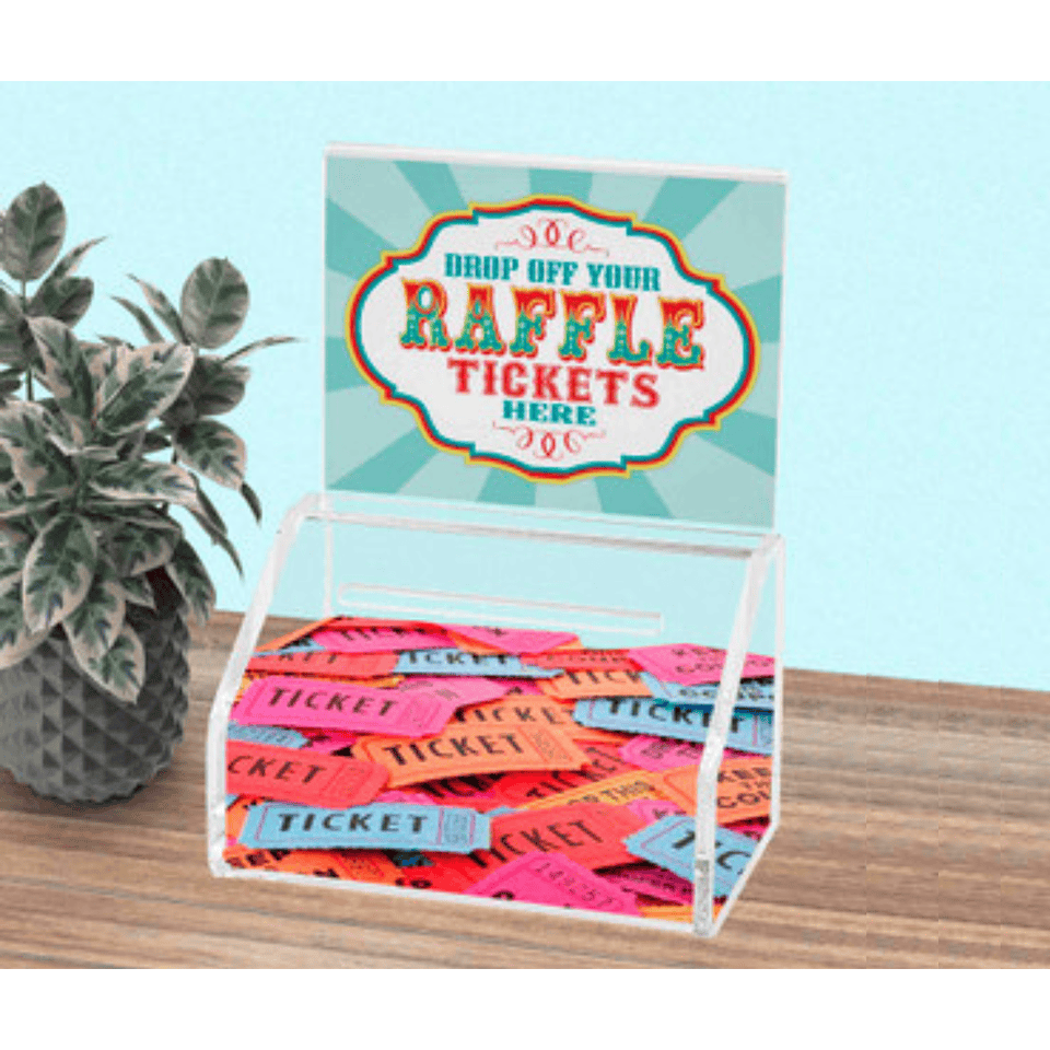 5"W Ballot Box Small Raffle Ticket Bin with Header Clear Acrylic