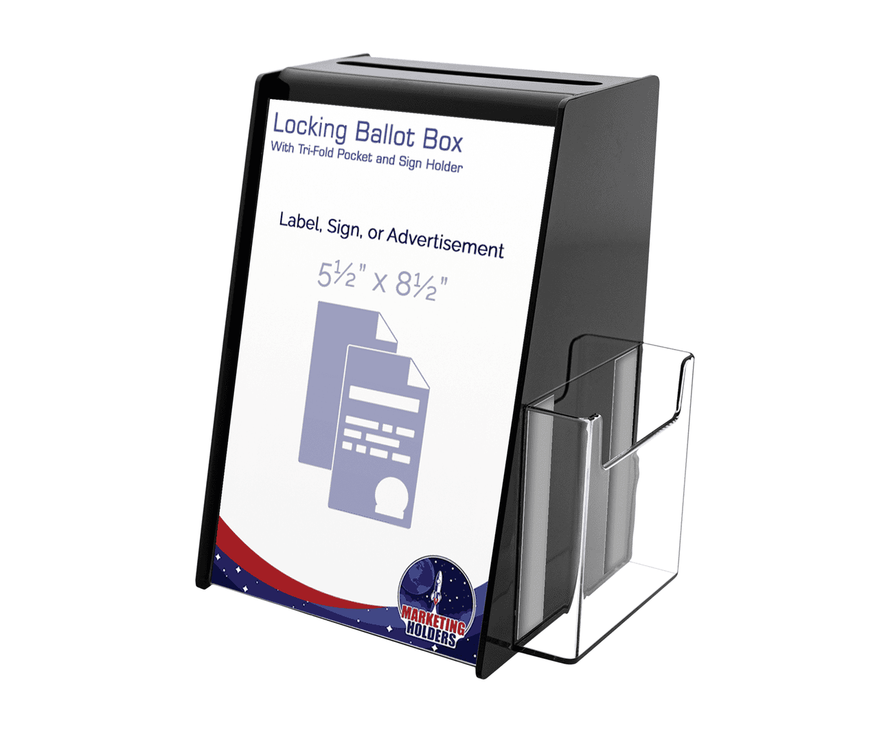 5.75"W x 8.75"H Locking Ballot Box with Sign Holder and Entry Form Pocket