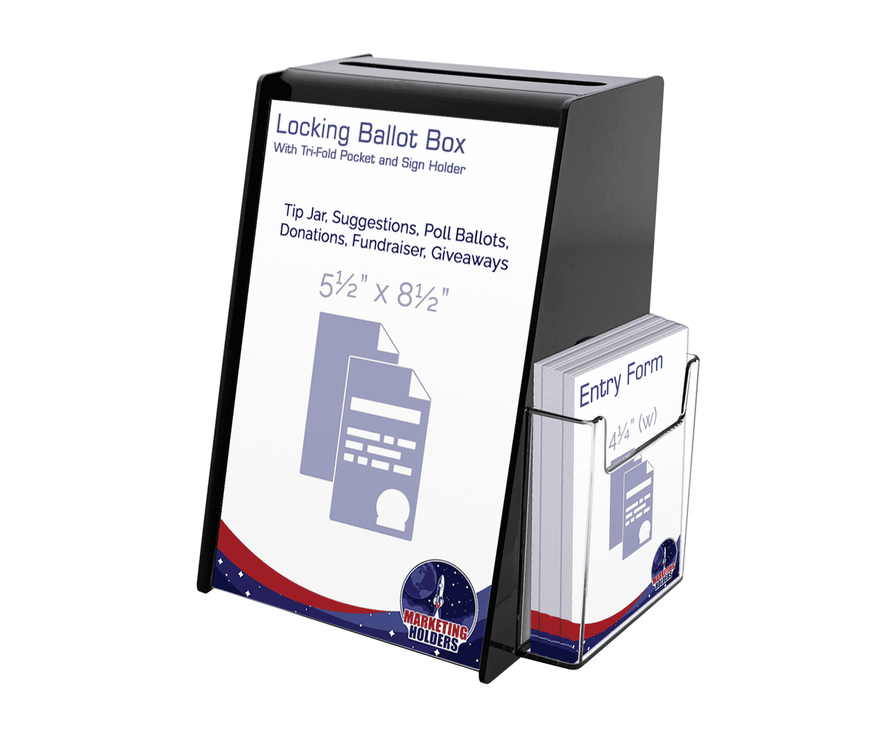 5.75"W x 8.75"H Locking Ballot Box with Sign Holder and Entry Form Pocket