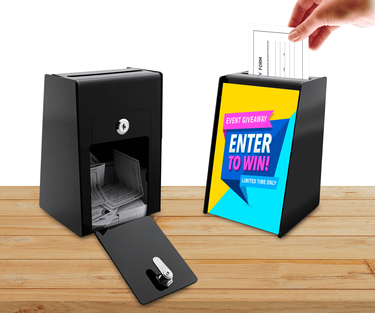 5.75"W x 8.75"H Locking Ballot Box Black Donation Bin with Sign Holder