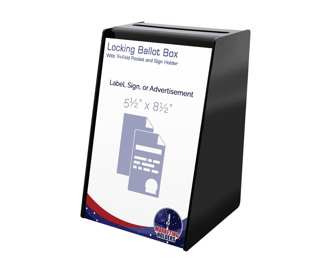 5.75"W x 8.75"H Locking Ballot Box Black Donation Bin with Sign Holder