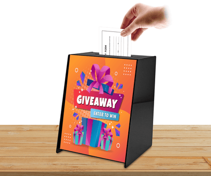 8.75"W Locking Ballot Box Black Donation Slot Slanted Sign Holder