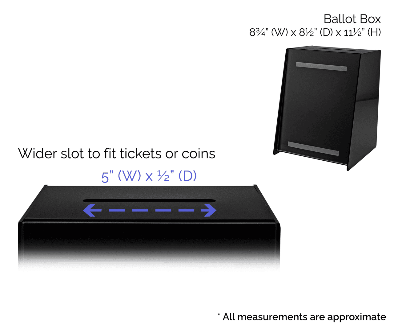 8.75"W Locking Ballot Box Black Donation Slot Slanted Sign Holder