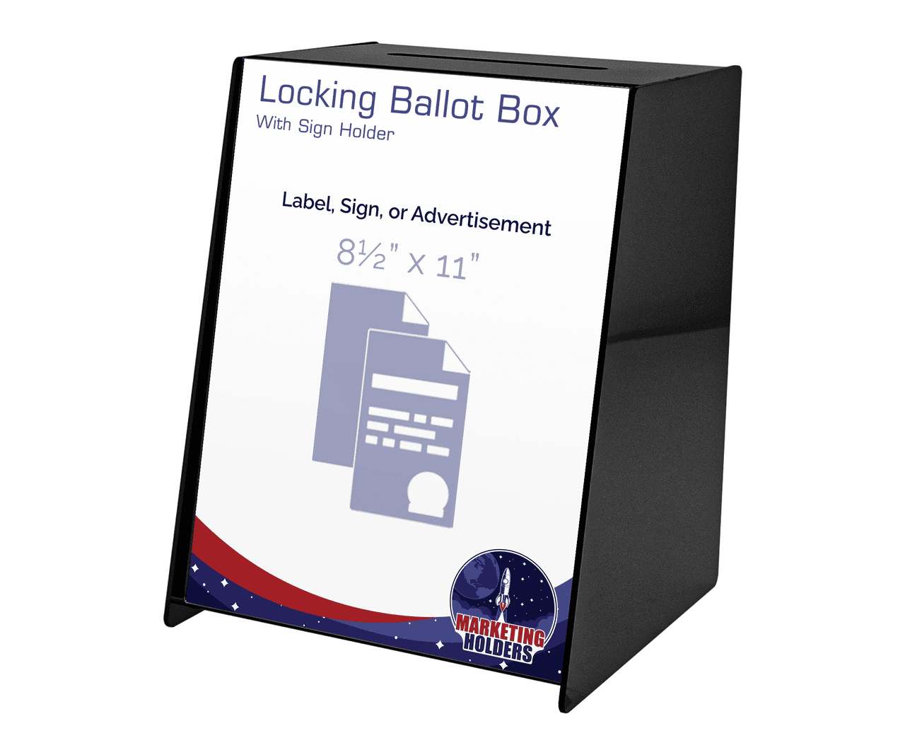 8.75"W Locking Ballot Box Black Donation Slot Slanted Sign Holder