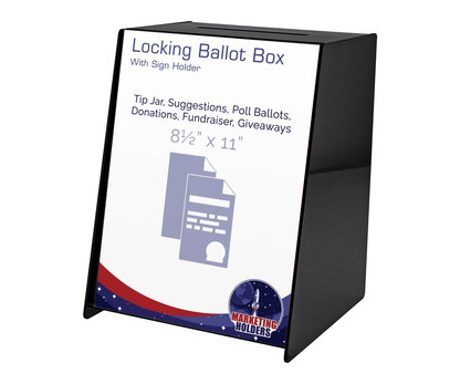 8.75"W Locking Ballot Box Black Donation Slot Slanted Sign Holder