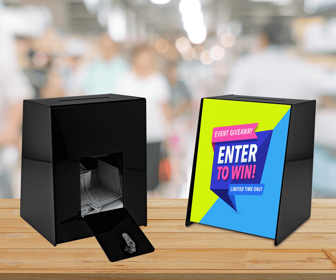 8.75"W Locking Ballot Box Black Donation Slot Slanted Sign Holder