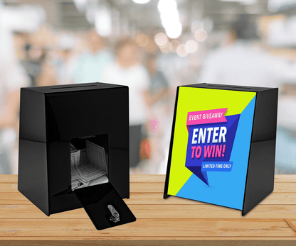 8.75"W Locking Ballot Box Black Donation Slot Slanted Sign Holder