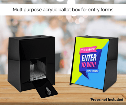 8.75"W Locking Ballot Box Black Donation Slot Slanted Sign Holder