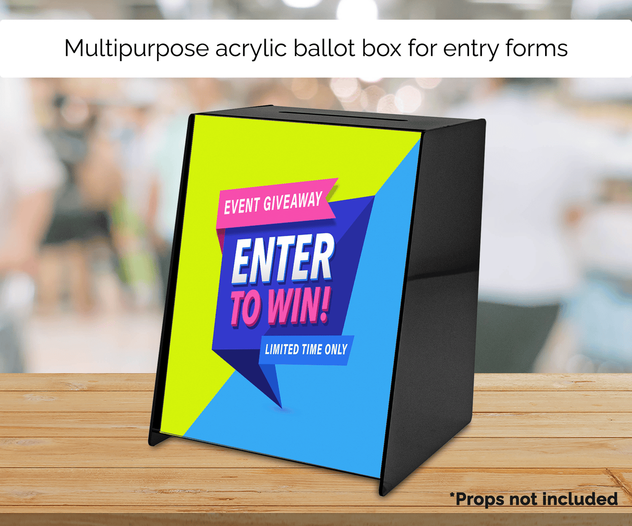 8.75"W Locking Ballot Box Black Donation Slot Slanted Sign Holder