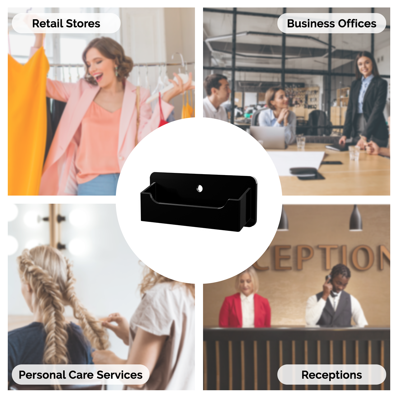 Business Card Holder Black Horizontal Single Pocket Wall Mount