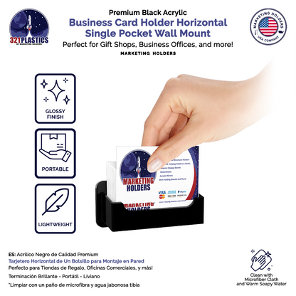 Business Card Holder Black Horizontal Single Pocket Wall Mount
