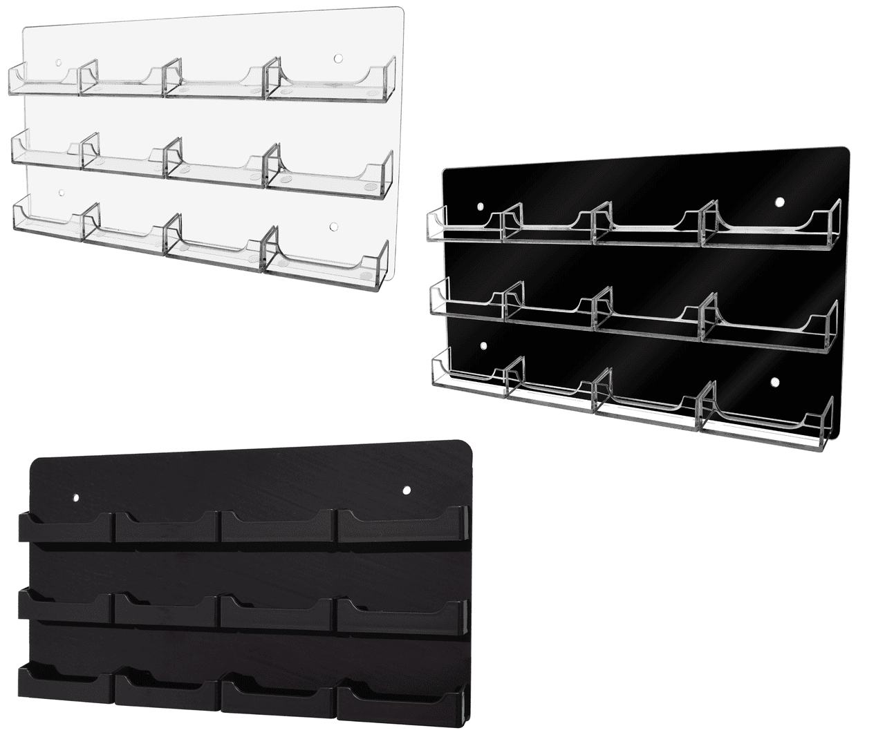 Clear on Clear Twelve Pocket Card Holder Clear on Black Business Appointment Gift Card Wall Organizer Black on Black Retail Rewards Card Display Rack for Walls