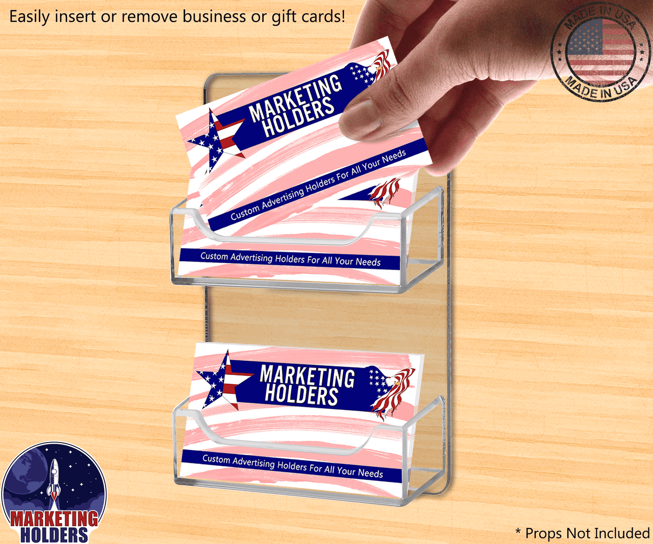 Business Card Holder Clear With Cards and Hand Taking One