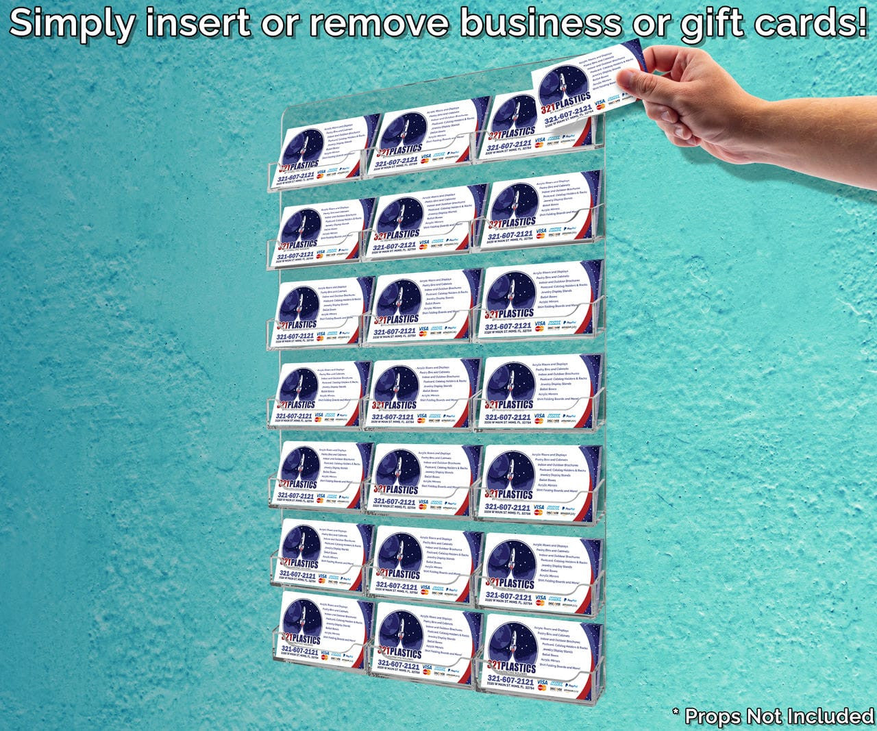 Clear on Clear Twenty One Pocket Wall Mount Business Card Holder Action