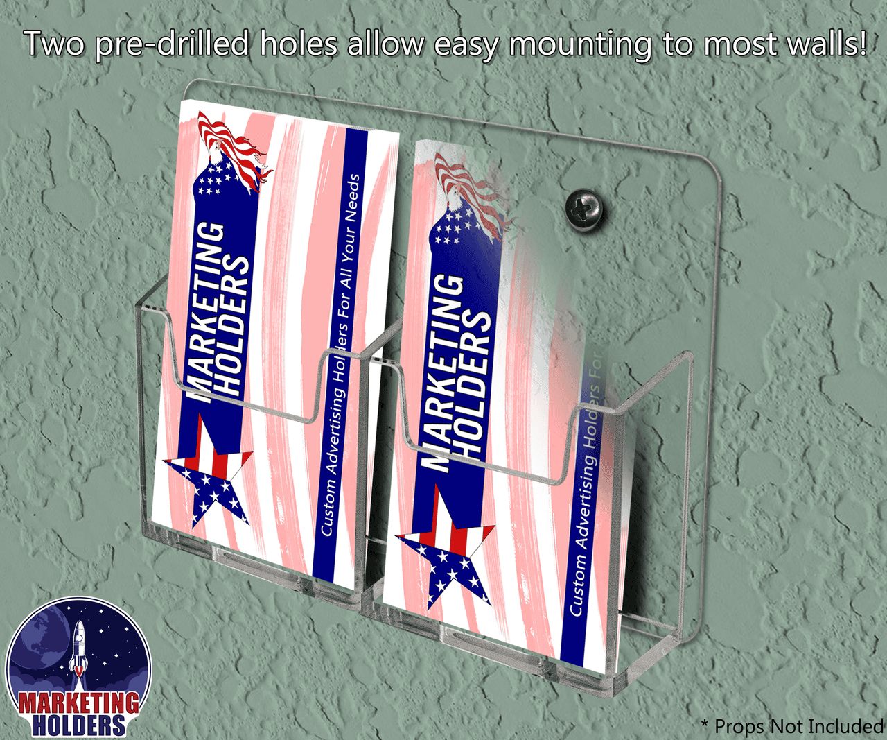 2 Pocket Business Card Holder Vertical Wall Mount