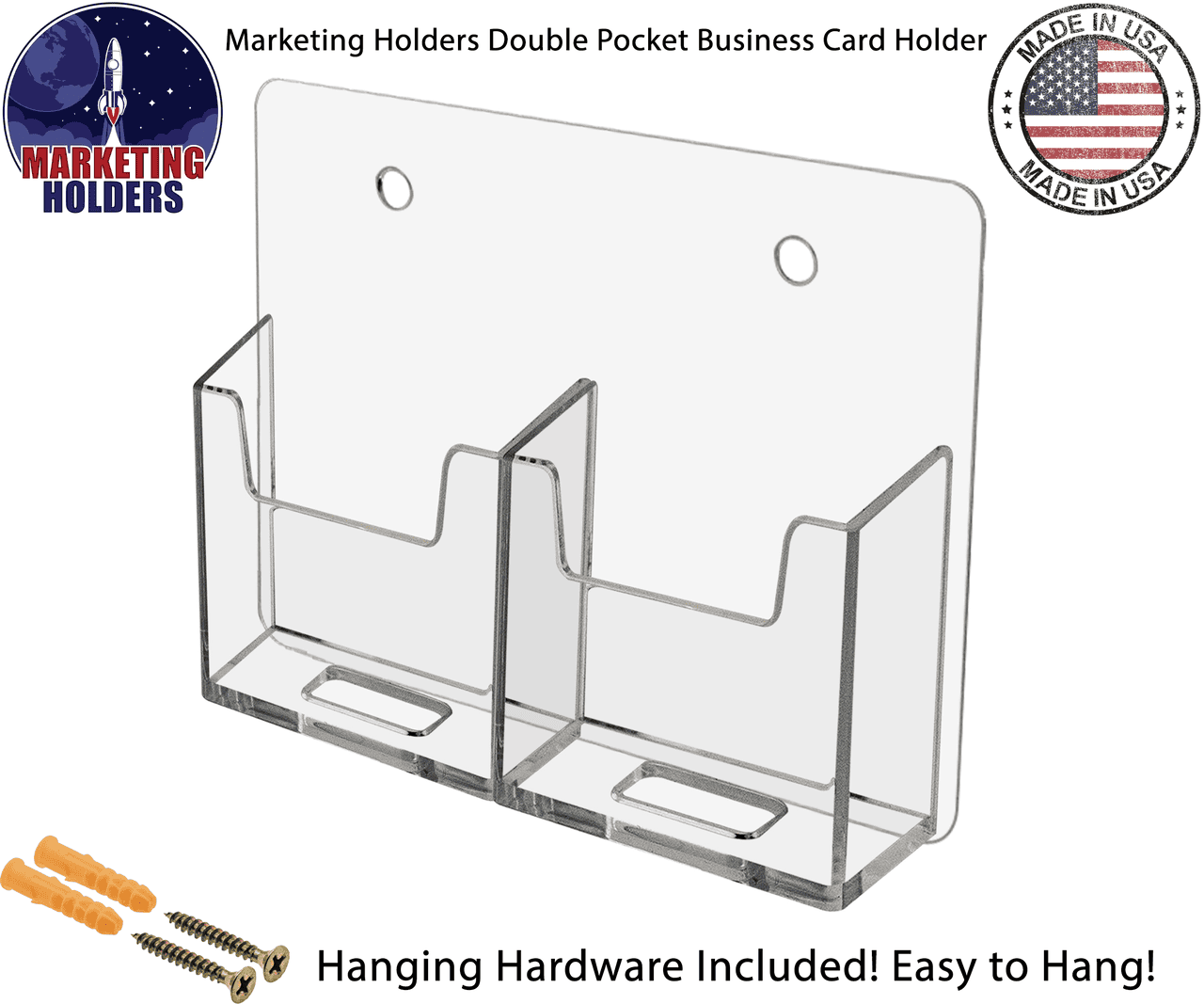 2 Pocket Business Card Holder Vertical Wall Mount