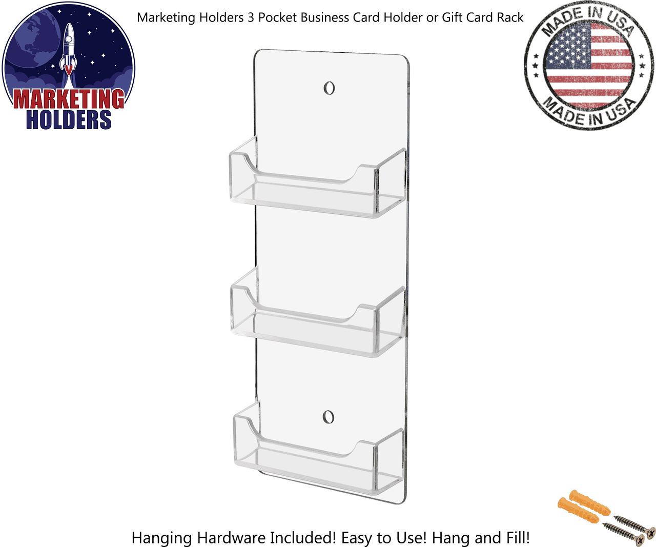 3 Pocket Wall Mount Business Card Holder