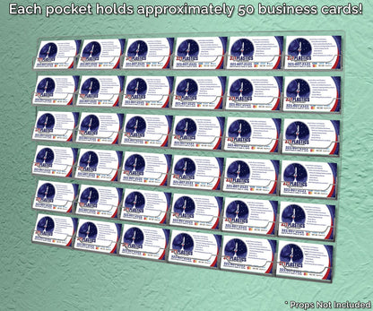 Each pocket holds approximately fifty business cards