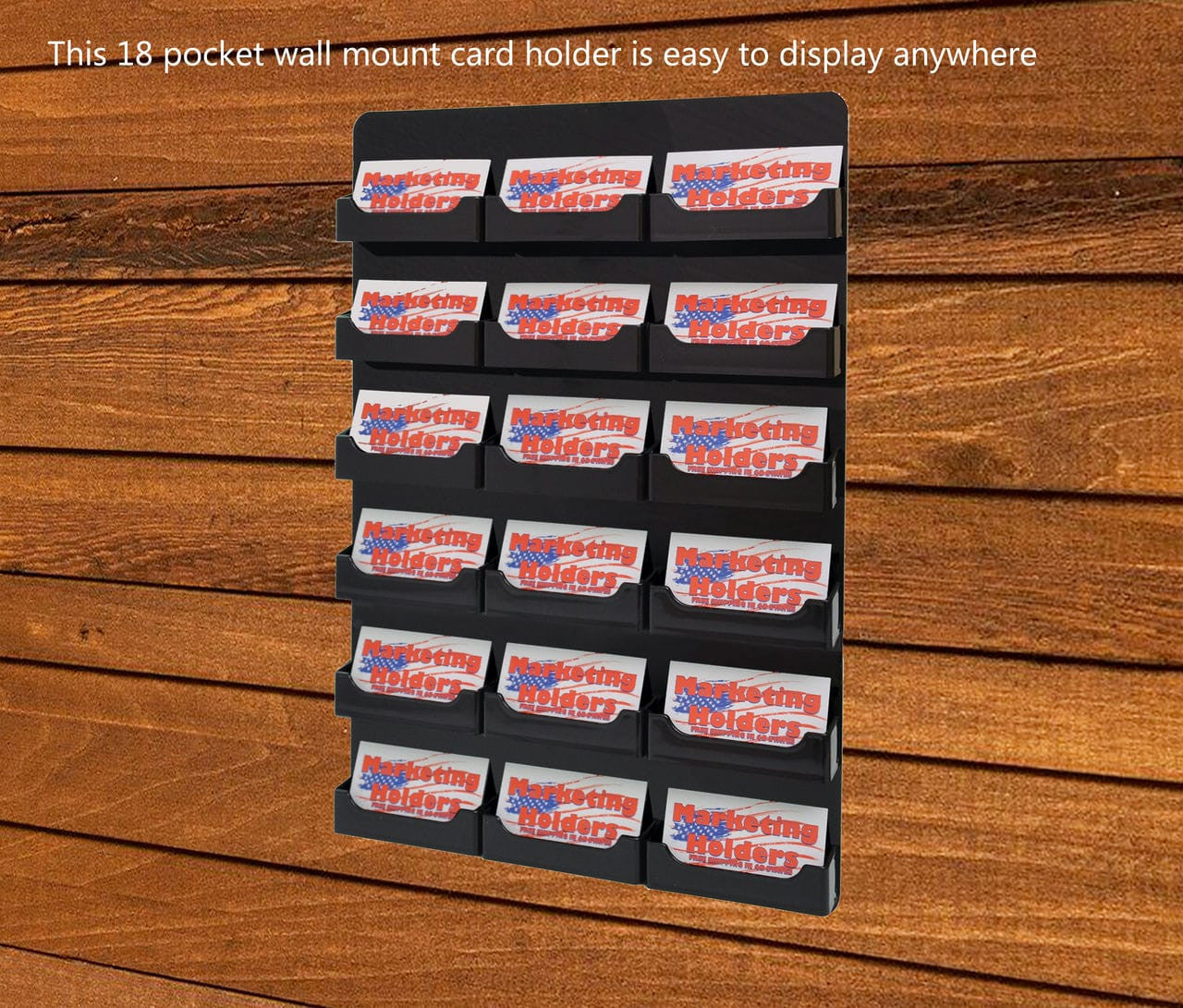 Eighteen  Pocket Wall Business Card Rack Holder Vertical Hanging on a wall with business cards