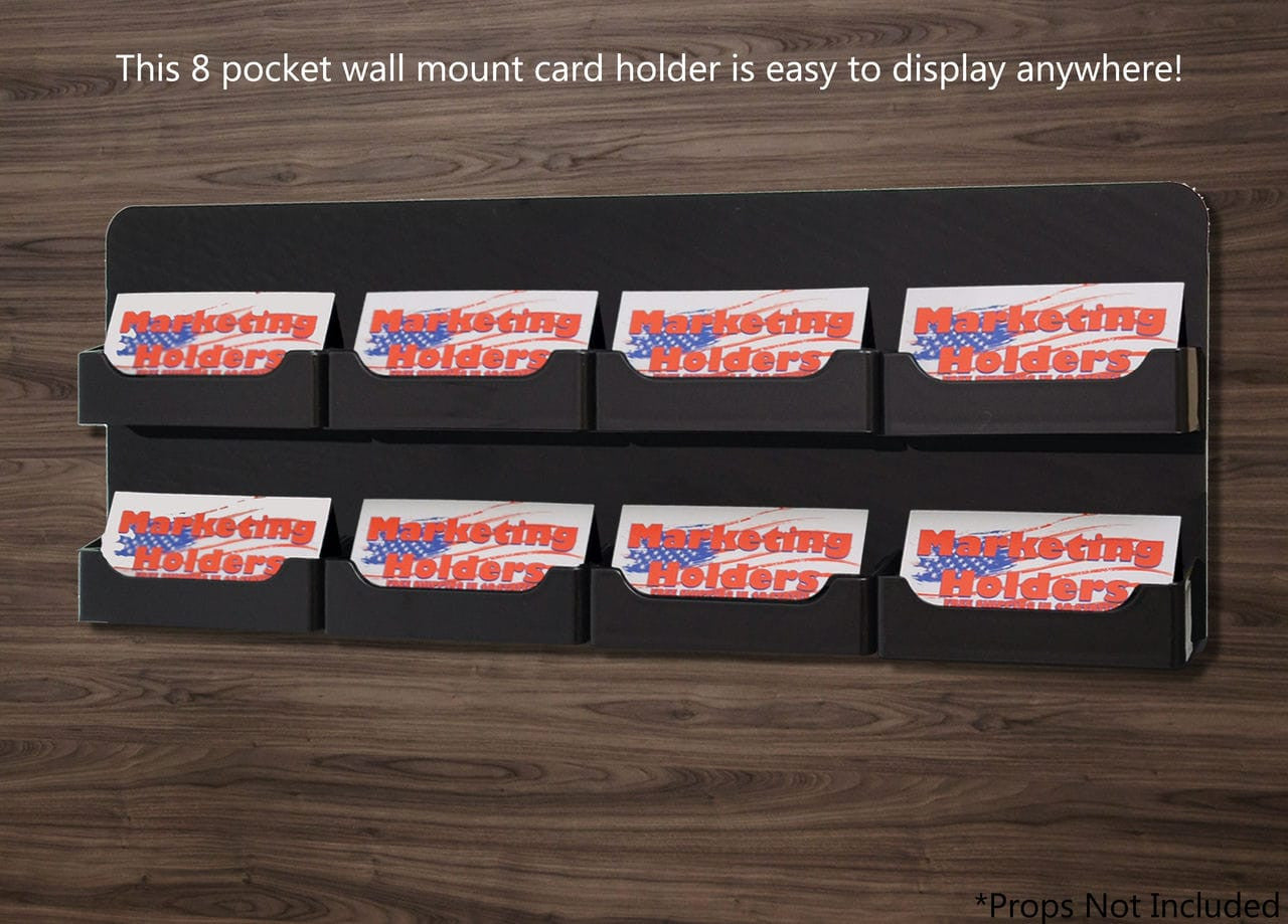 This eight pocket wall mount card holder is easy to display anywhere