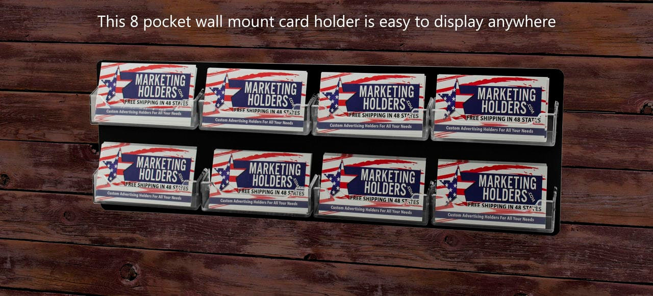 This eight pocket wall mount card holder is easy to display anywhere