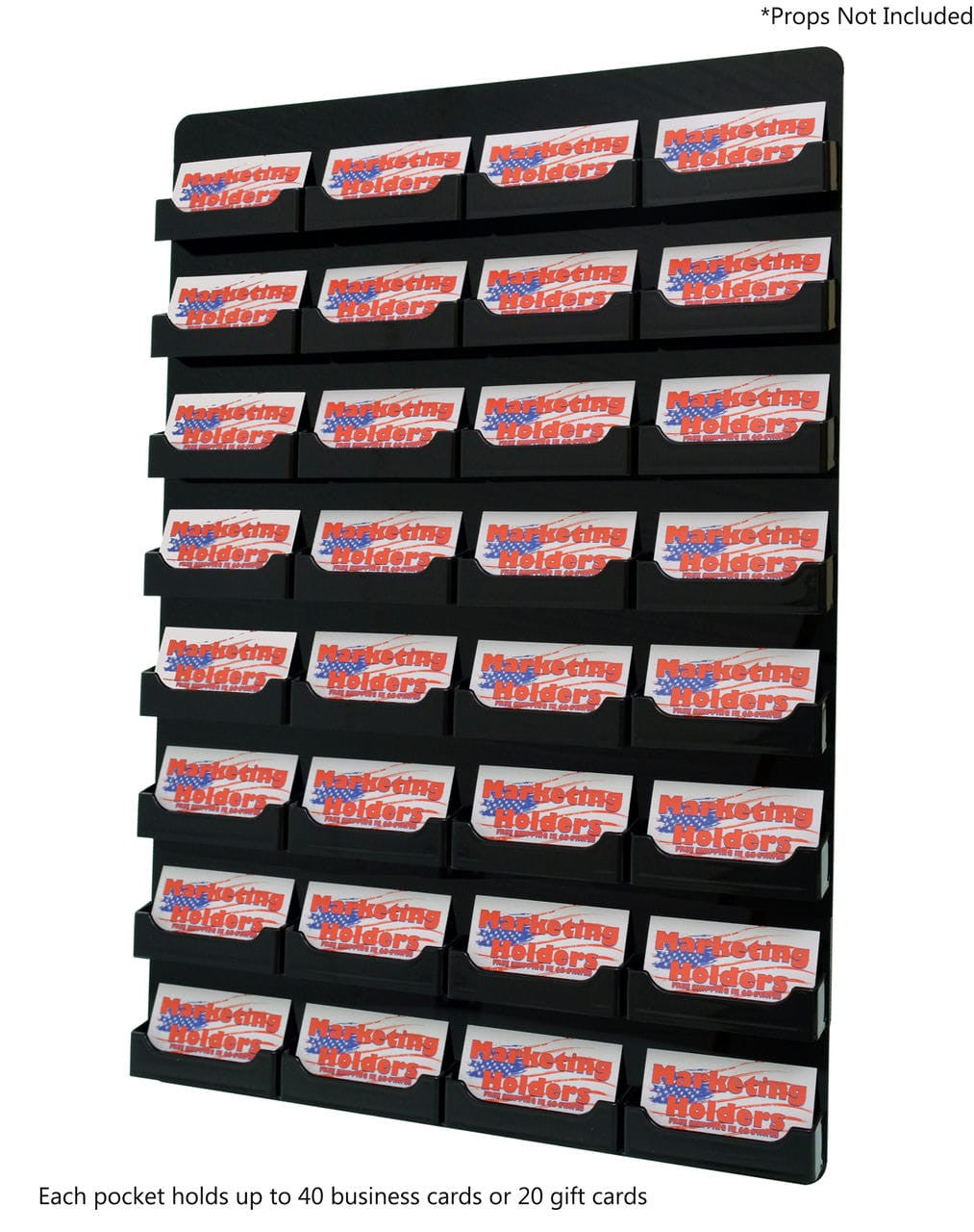 Thirty Two Pocket Wall Business Card Holder Vertical Hanging Organizer black on black on a wall