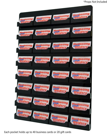 Thirty Two Pocket Wall Business Card Holder Vertical Hanging Organizer black on black on a wall