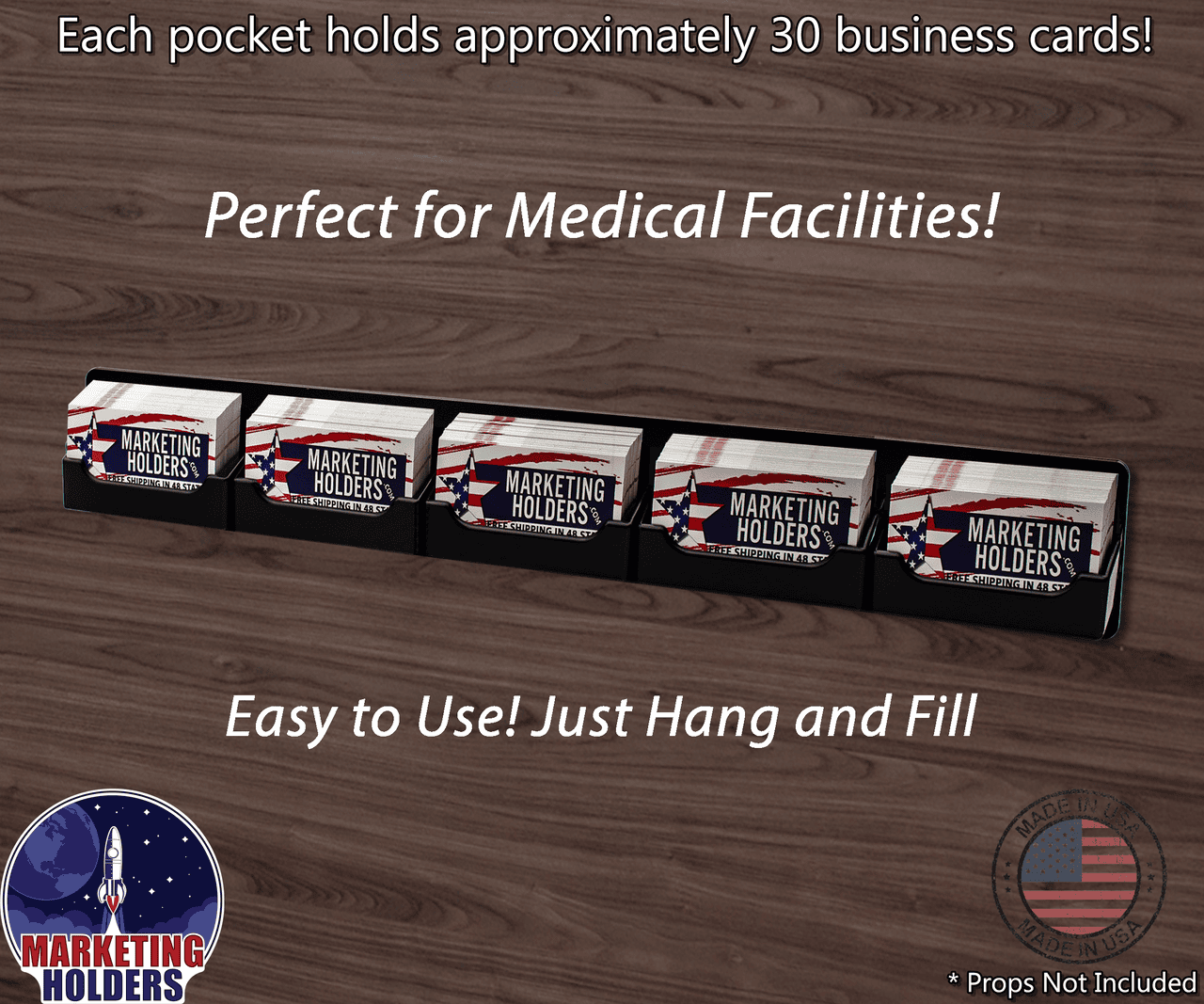 Five Pocket Wall Mount Business Card Rack front view