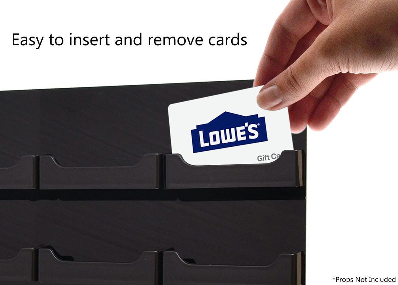 Twenty Pocket Wall Hanging Business Card Holder Organization with a hand and text with a closeup of a pocket