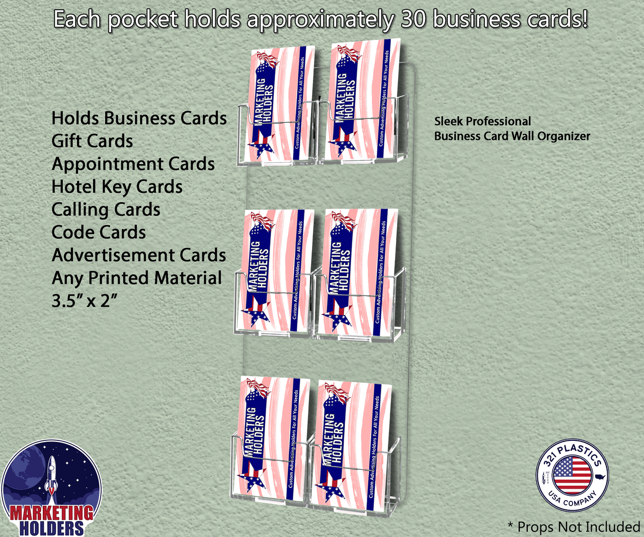 6 Pocket Wall Mount Vertical Business Card Holder