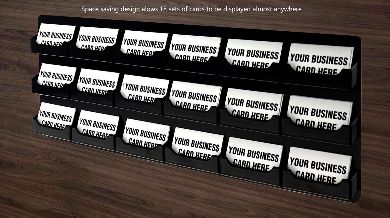 Eighteen Pocket Wall Business Card Rack Holder Horizontal Hanging black with business cards