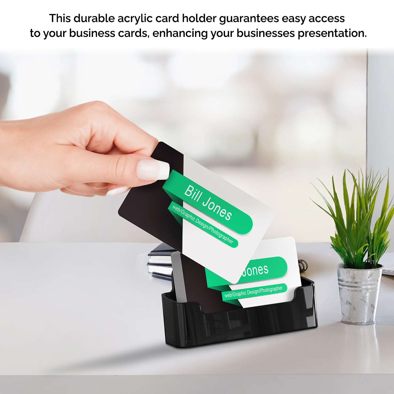 Business Card Holder Single Black Horizontal Pocket Countertop