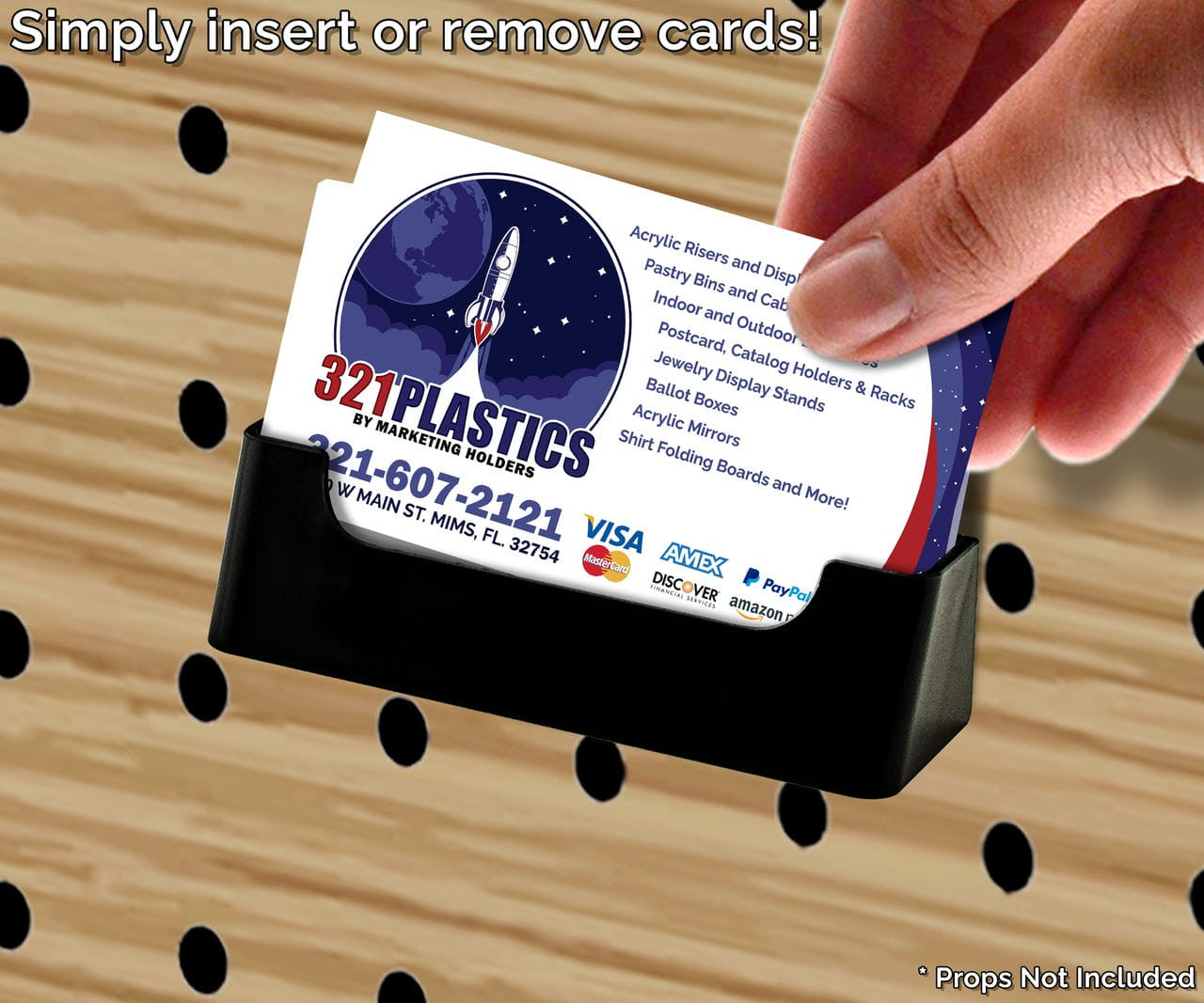 Black Pegboard Business Card Holder take a card